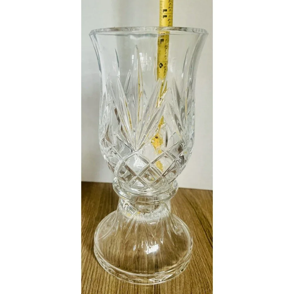 PartyLite Elegent Savannah Lamp 24% Lead Crystal Hurricane Candle Holder 2 Piece - Picture 4 of 8